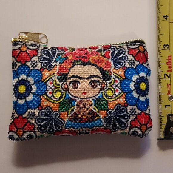 Frida Kahlo Coin Purse Colorful Floral Patterned Cosmetic Bag Zippered - Picture 4 of 4